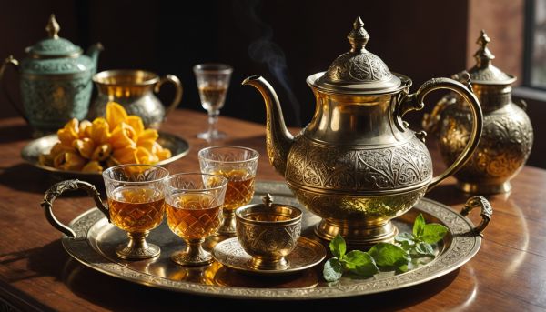 Théière marocaine ciselée et service du thé à la menthe